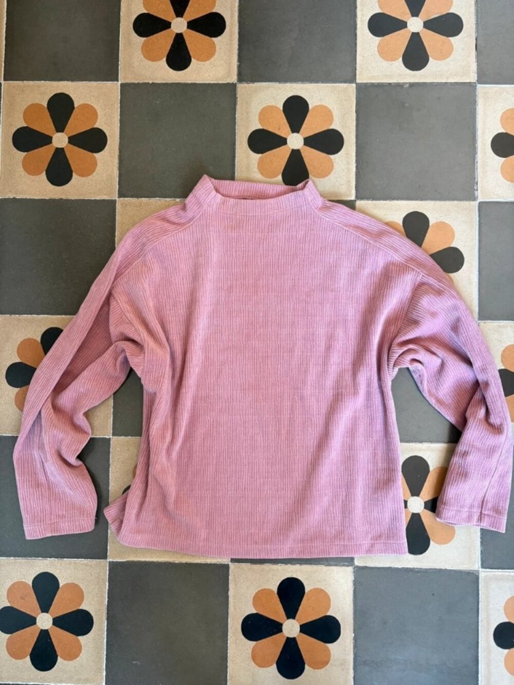 Pink Textured Mock Neck Long Sleeve Top Size M